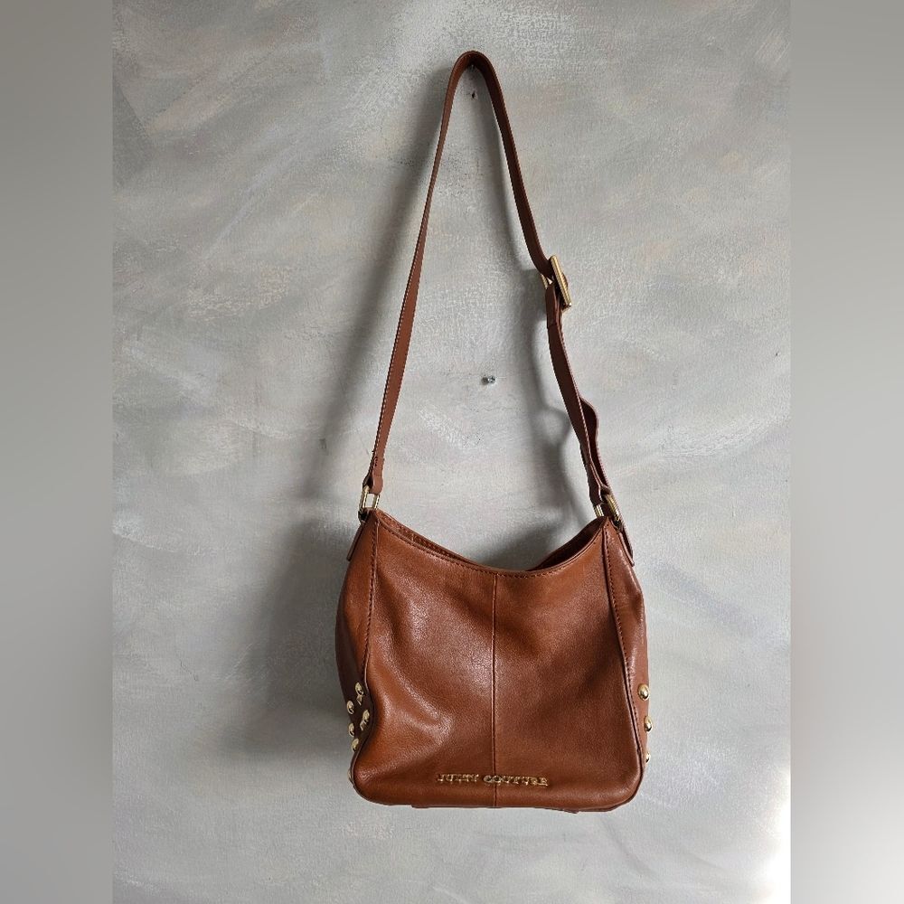 Vintage Juicy Couture Leather Tan Gold Side Studded Hobo Shoulder Handbag Purse - Picture 5 of 16